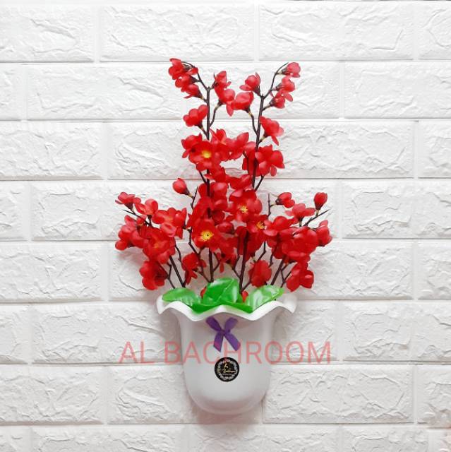 BUNGA SAKURA ARTIFICIAL PAKET POT DINDING OMBAK RB6038 BUNGA PLASTIK MURAH BUNGA RTIFICIAL HIASAN DINDING HOME DECOR