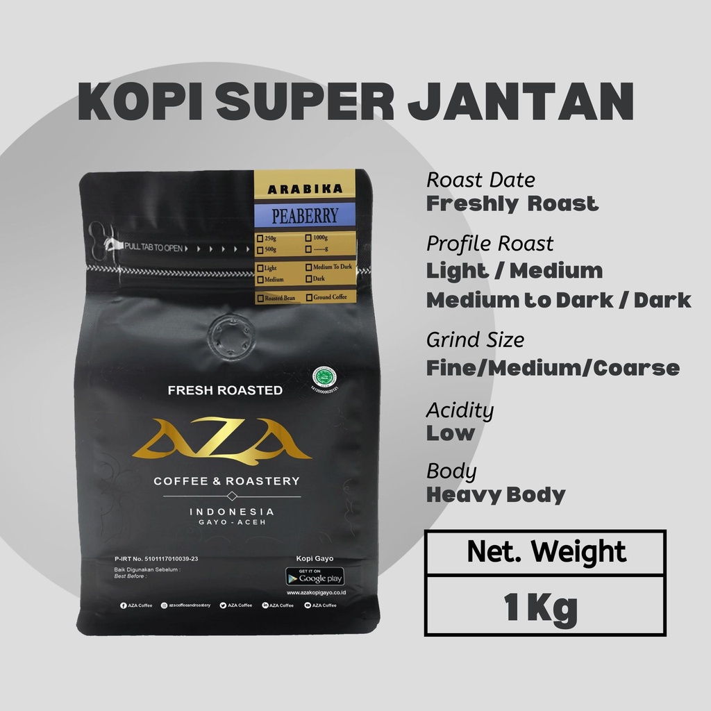 

AZA Coffe-Kopi Lanang Arabika Aceh Gayo Peaberry Coffe 1Kg