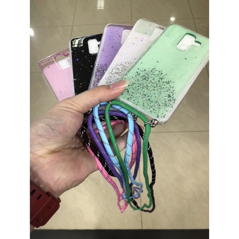 SAMSUNG A8 2018/A8+ 2018/A6/A6+/J8/A7 2018/A9 2018 CASE TALI GANTUNGAN NAGITA GLITER LANYARD CASE