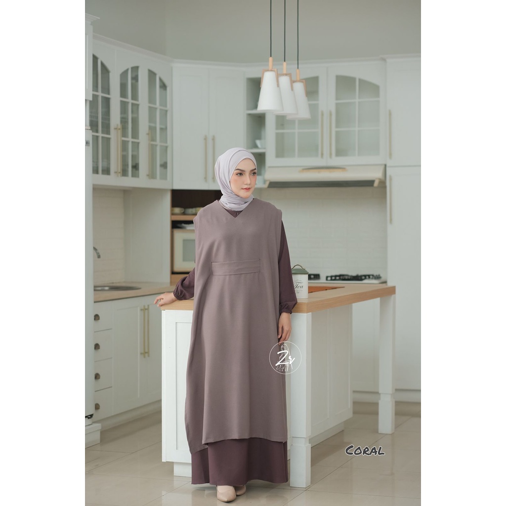 dress Liya klarissa viona ori zr gamis lebaran itycrepe polos plus outhe rempel bahu modis trend selebgram busana muslim wanita terkini-LIYA CORAL