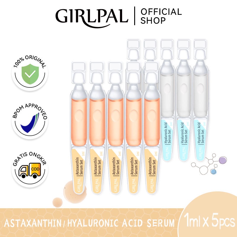 GIRLPAL Astaxanthin Hyaluronic Acid Whitening Serum Wajah Glowing Anti Aging Remove Wrinkles Fine Lines Essence Brighty Skincare