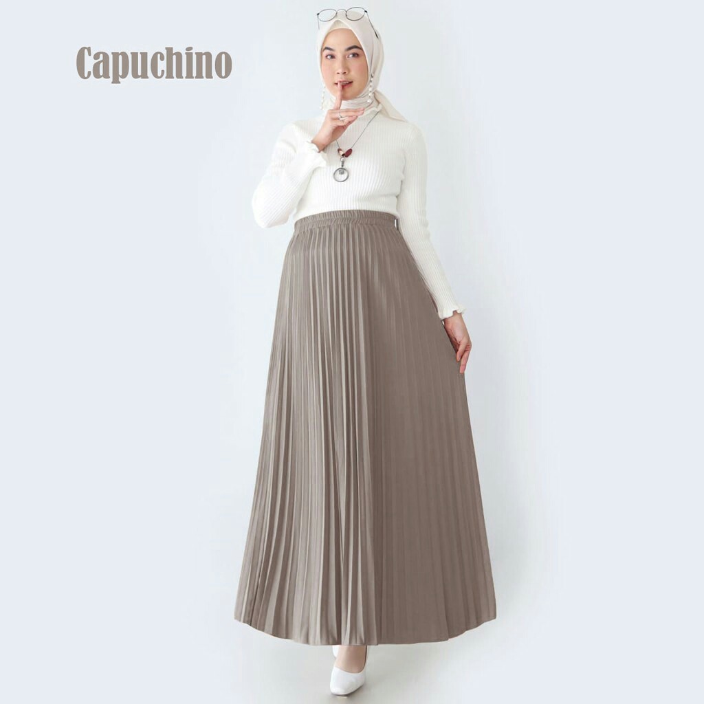 Rok Plisket - Rok  Wanita Bahan Premium ( Varian 1 )-CAPPUCHINO