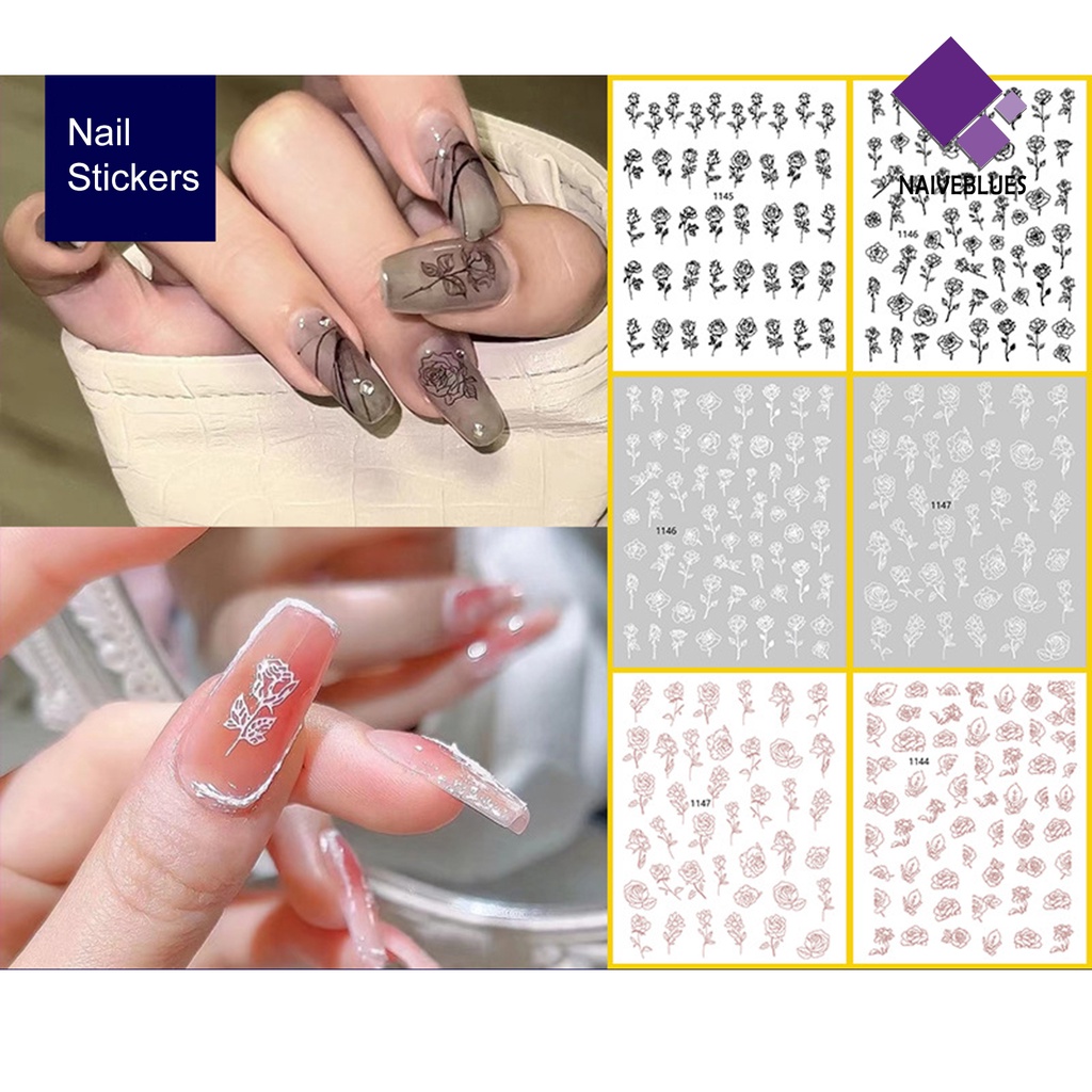 Naiveblue Stiker Kuku Motif Bunga Mawar Anti Alergi / Bau Untuk Nail Art