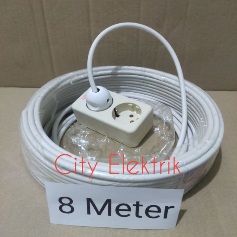 Stop Kontak Jadi Rakitan Kabel 8 Meter + Terminal Uticon 2 Lubang / Sambungan Kabel Rakitan