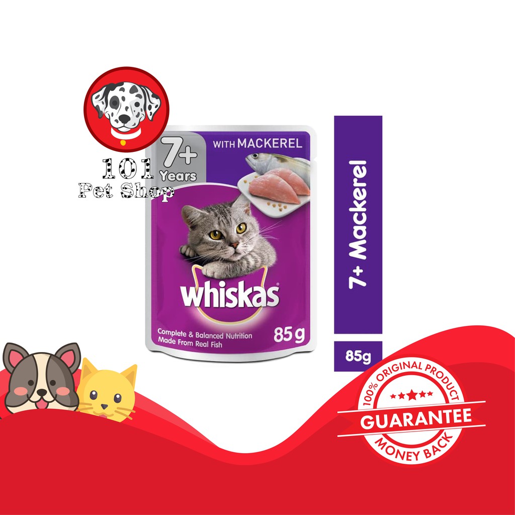 MAKANAN KUCING WHISKAS POUCH MACKEREL SENIOR 7+ 85GR