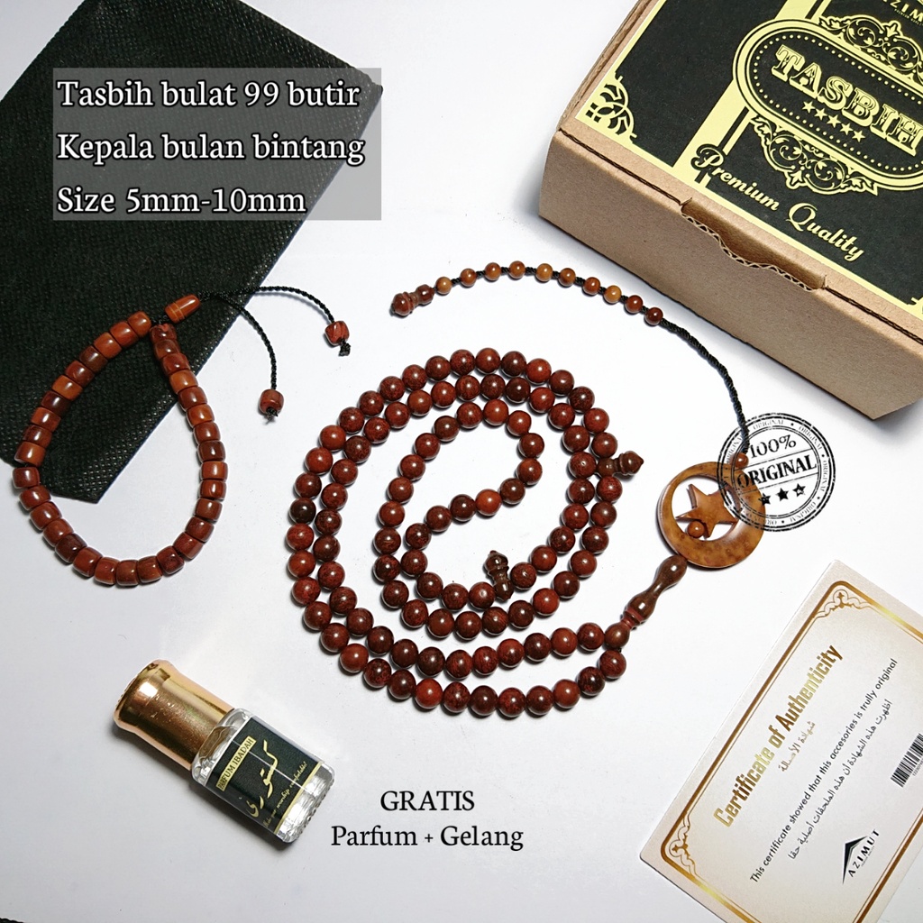 Tasbih Premium BERSERTIFIKAT Kayu Kaukah | Tasbih kaukah azimut original premium quality bulat Bulan