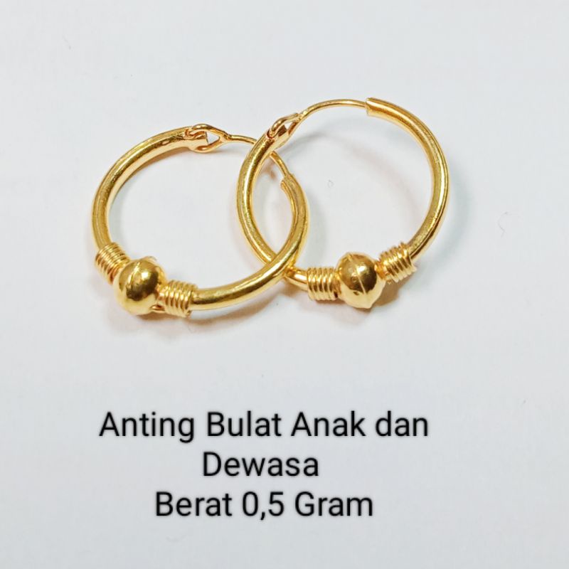 Anting Emas Muda Bulat Anak dan Dewasa 0,5 Gram