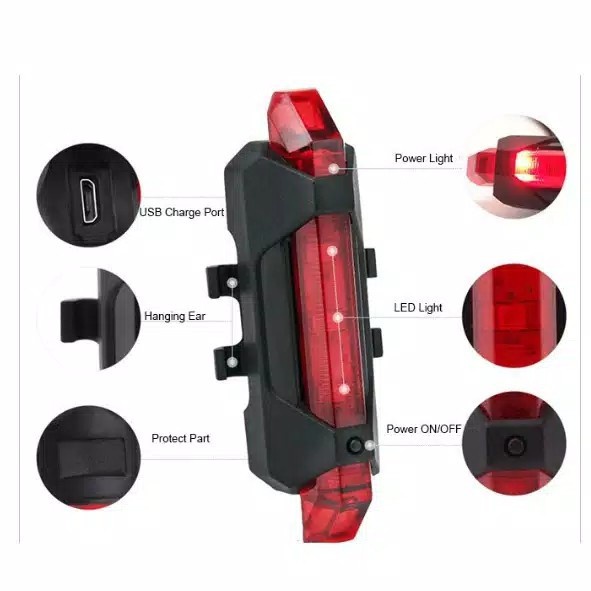 lampu sepeda merah rechargeable bicycle led light lampu belakang sepeda