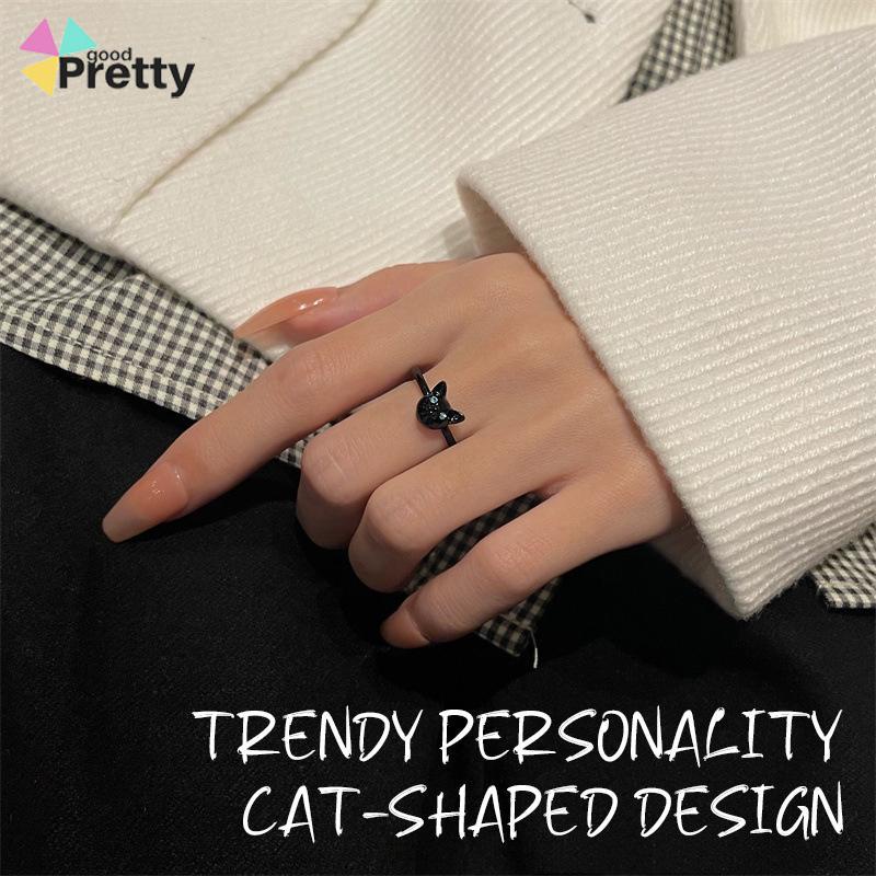 Cincin Kucing Hitam Wanita Trendi Desain Niche Cincin Jari Telunjuk Fashion Kepribadian Cincin - PD