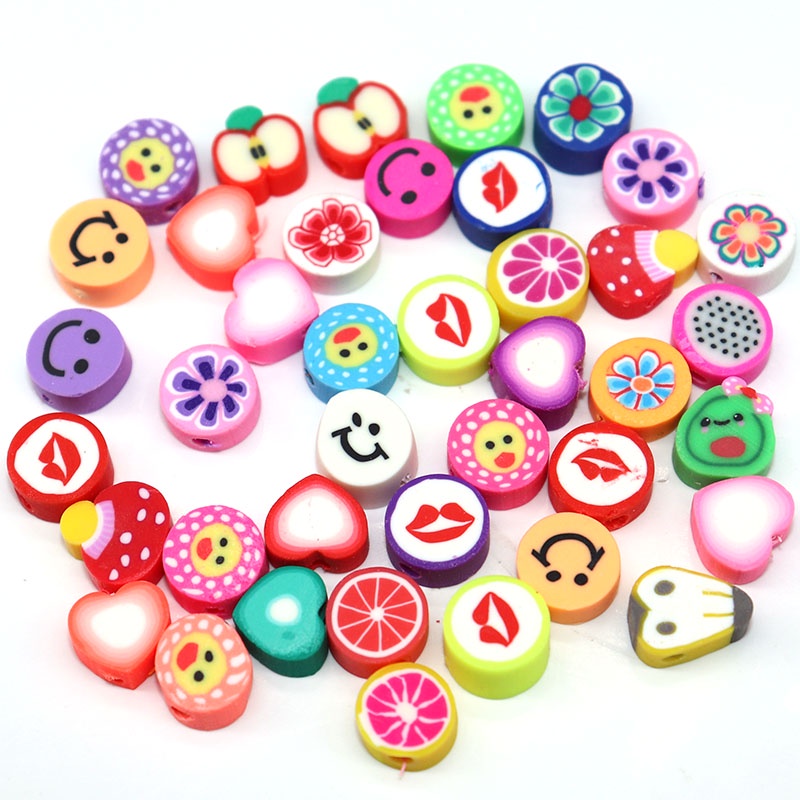 20pcs Manik-Manik Spacer Polymer Clay Bentuk Buah Warna Campur Ukuran 10mm