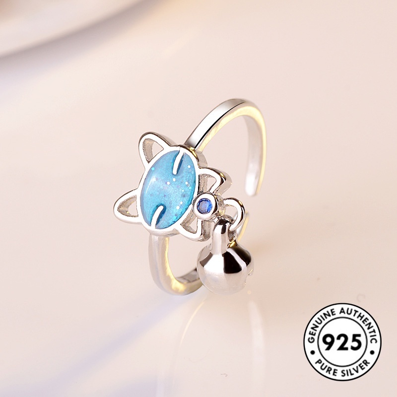 Cincin Desain Kucing Bahan S925 Silver Untuk Wanita