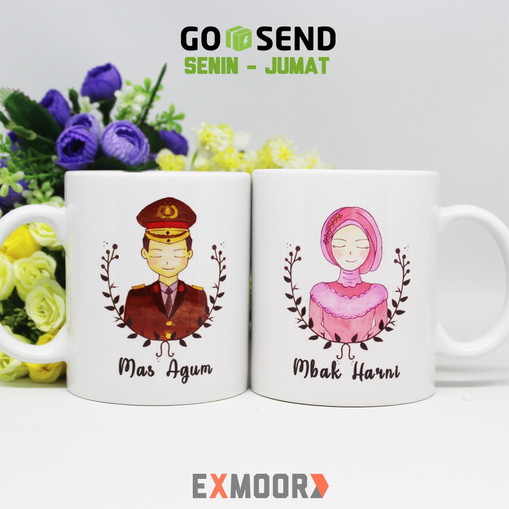 Mug Couple Polisi dan Wanita Hijab untuk Kado Pernikahan