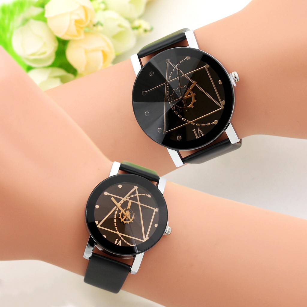 Jam Tangan Kulit Triangle Fashion Casual Minimalis Couple Jam Tangan Pria Wanita