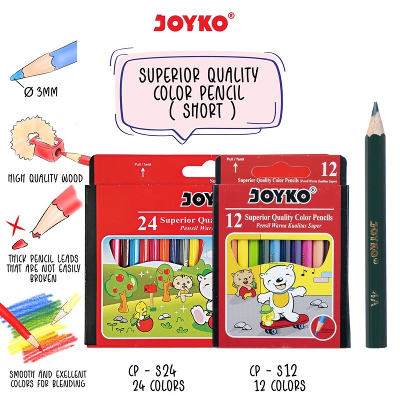 

PENSIL WARNA MINI JOYKO PENDEK COLOR PENCILS CP-S12 | CP-S24