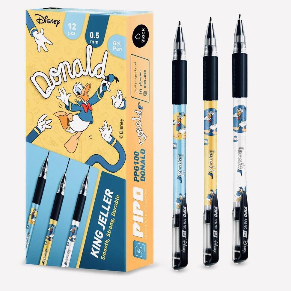 

Lagi hangat Pipo Disney ppg100 hot print donald duck Set Ballpoint gel 12 pcs tinta hitam T13F04