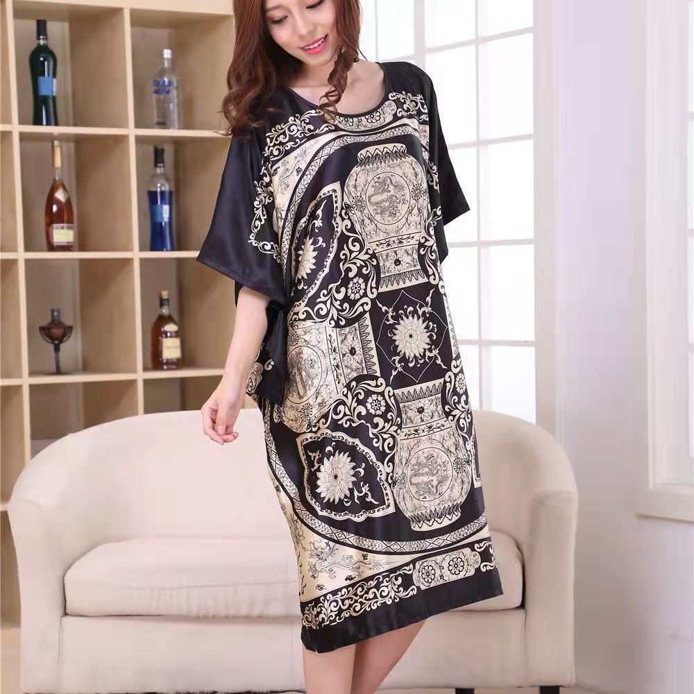 Piyama longgar musim panas plus ukuran piyama gadis gemuk layar sutra mid-length pakaian rumah wanita