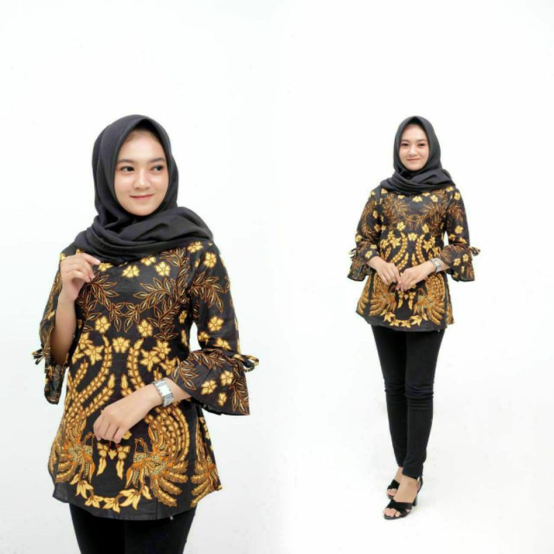 tey-17 Batik wanita ASJ SA HRB026 Kenongo Kemeja Tosca Pendek-Merak