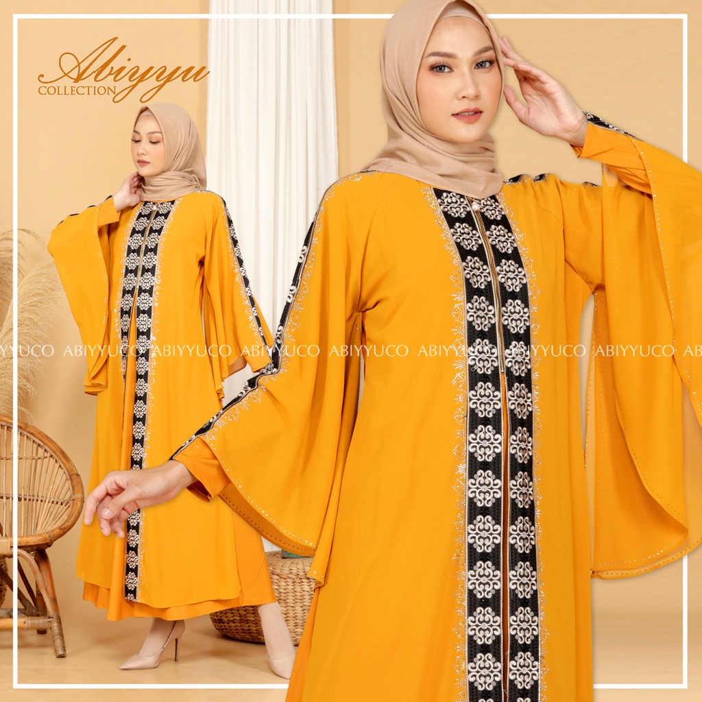 Abiyyuco TA9009 | Gamis Abaya Turkey Busui Turki Hitam dan Warna Warni Turkiy Jersey Mix Ceruty Terbaru Mewah