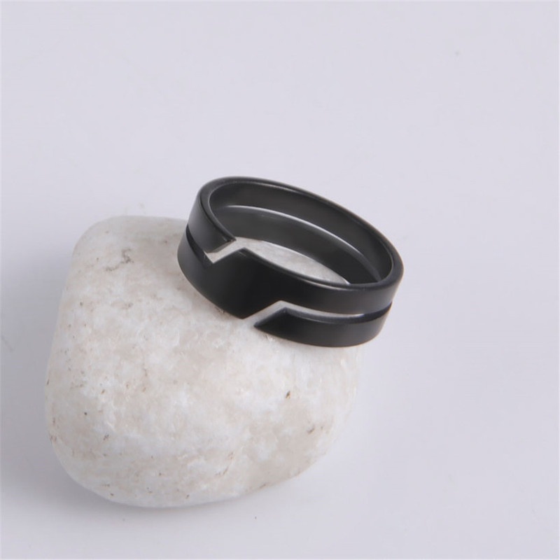 Minimalist Black Geometry Stainless Steel Ring/ Street Casual Couple Ring