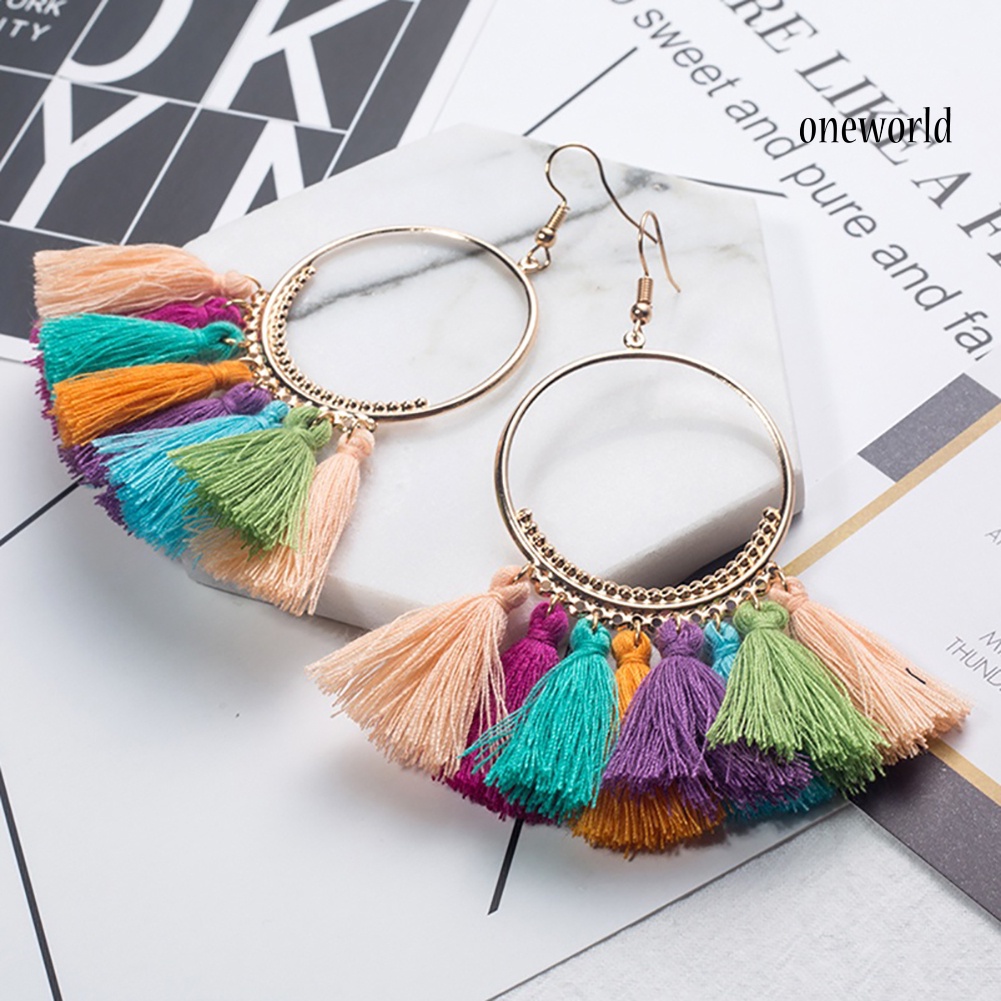 OW@ Fashion Bohemia Hook Earrings Women Dangle Tassel Drop Jewelry Party Gift