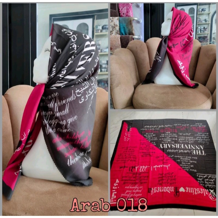 Hijab Segiempat Motif Koran arab / arabic premium / Kerudung voal best seller-ARAB 018