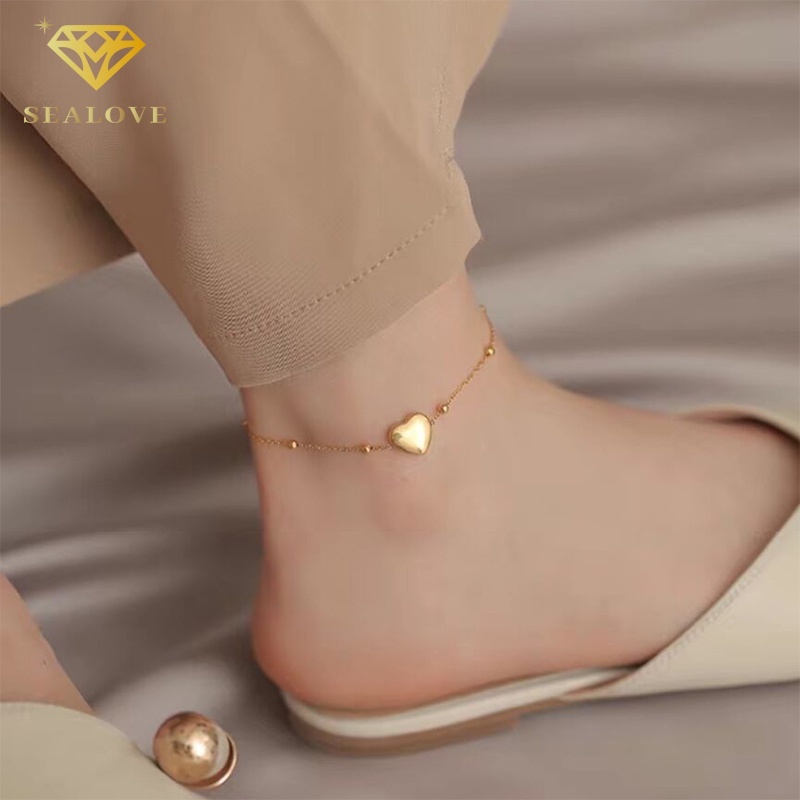 SEALOVE Gelang Kaki Titanium Anti Karat Dan Anti Luntur Wanita Emas heart simple Kupu-kupu Aksesoris Korea 2022