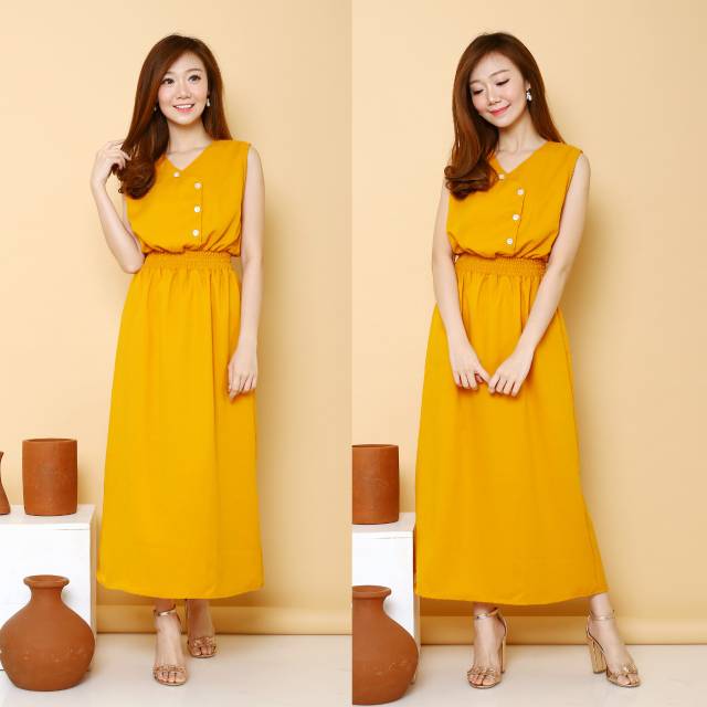 BSF Celestyn Moscrepe (LD 94 P 125) Gaun Perempuan Tanpa Lengan Baju Terusan Wanita Kerah V Pakaian 