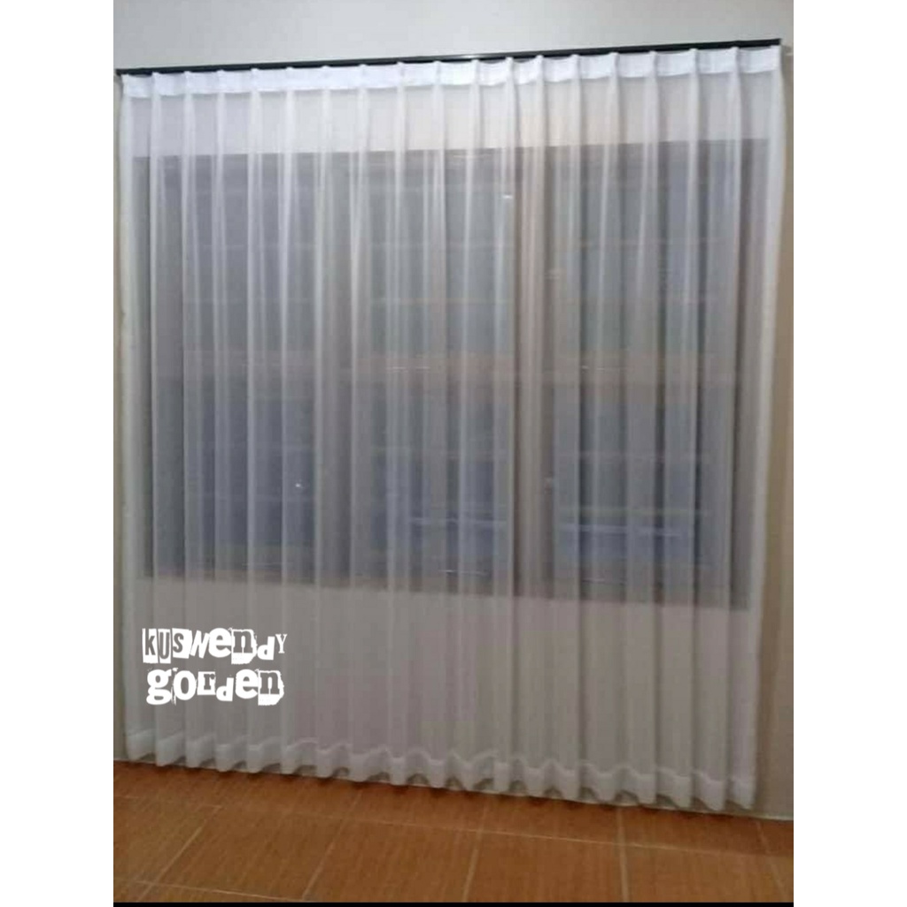 Gorden Vitrase Polos 400 &amp; 350 x 300 cm Tinggi 3 meter Hordeng Putih Plisket Jendela Pintu Tirai Minimalis