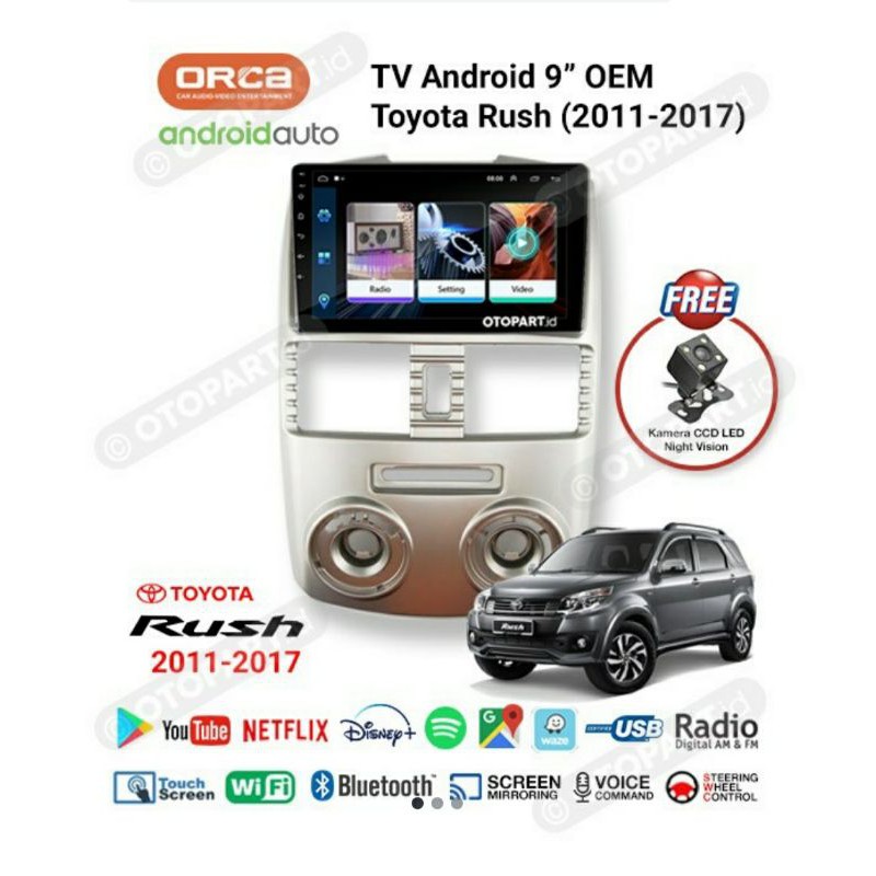 Head unit oem rush - tv android toyota rush 2011-2017 - tv android orca adr9988 9 inch
