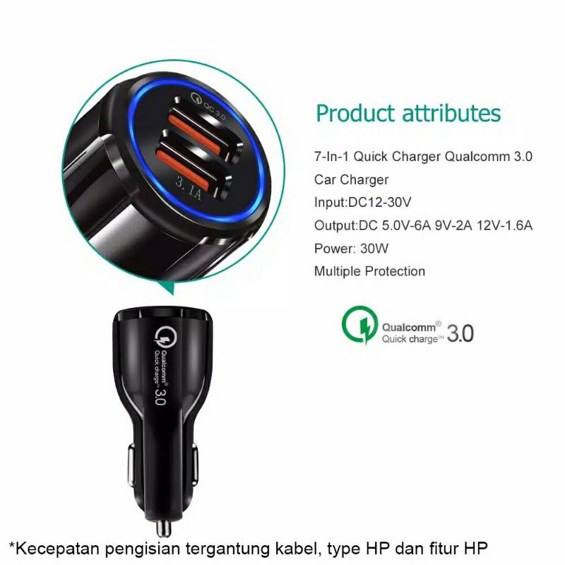 Taffware Car Charger Mobil Dual USB Port 3.1A  QC 3.0 DC-681 Quick Charge