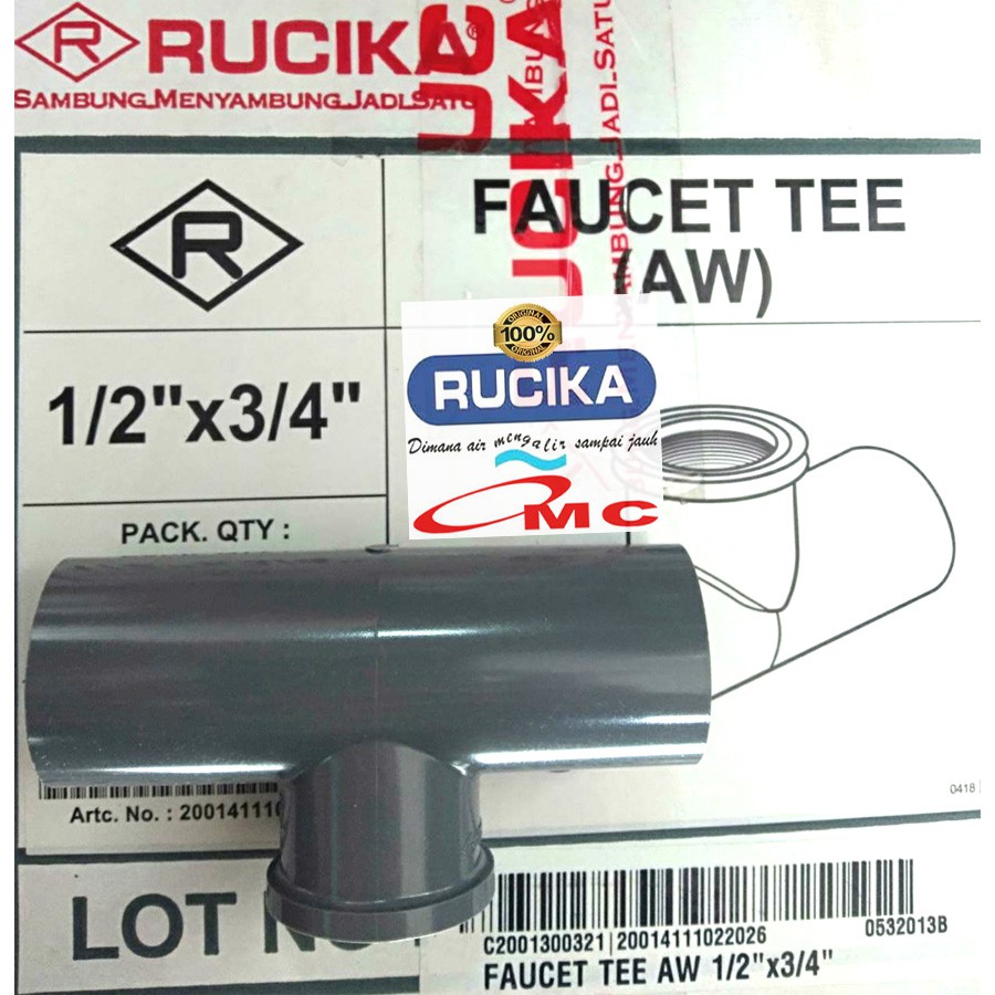 Sambungan Pipa Pralon Fitting Drat Dalam Faucet Tee T 1/2 X 3/4 RUCIKA