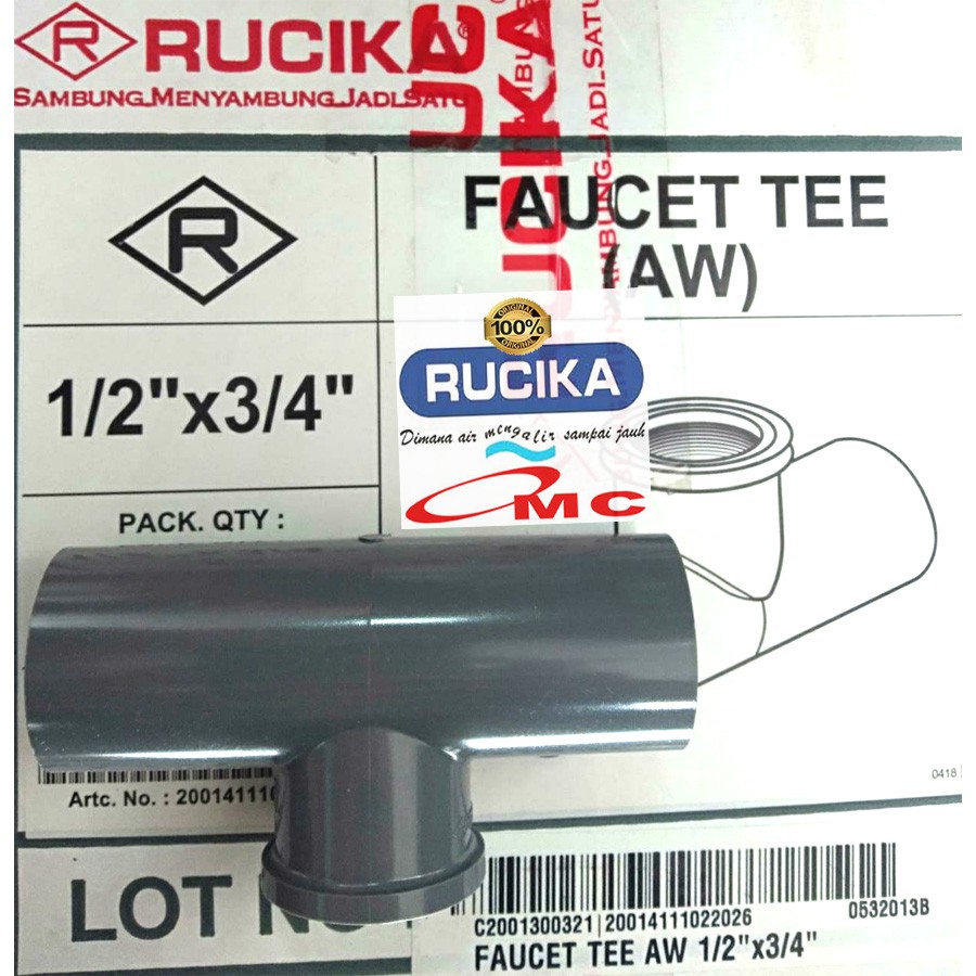 Sambungan Pipa Pralon Fitting Drat Dalam Faucet Tee T 1/2 X 3/4 RUCIKA