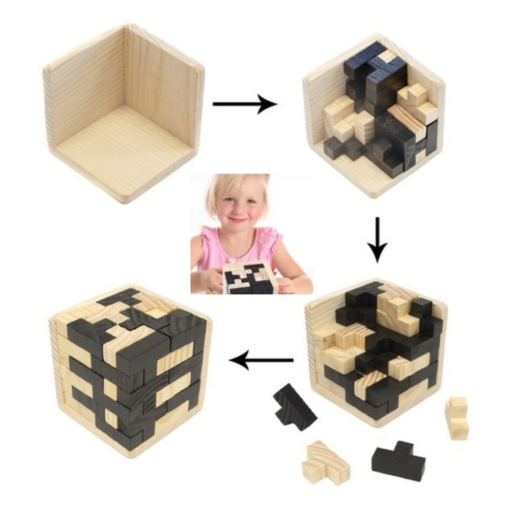 Puzzle Tetris Cube 3D Wood Mainan Kayu Edukasi 111124