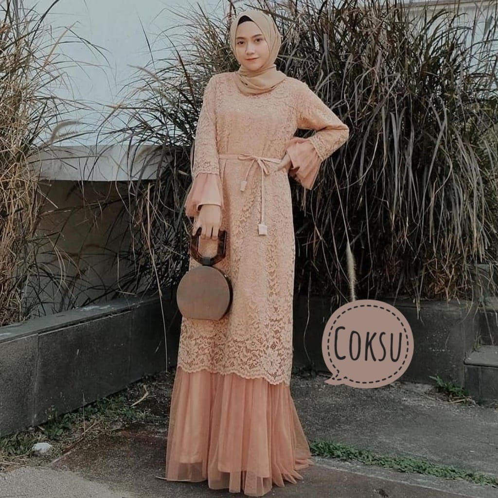 BJ - Maxi LARKI Wanita Bahan Brukat Tulang Corneli - Size M L XL XXL - Gamis Dress Brukat Pesta Kondangan - Fashion Muslim