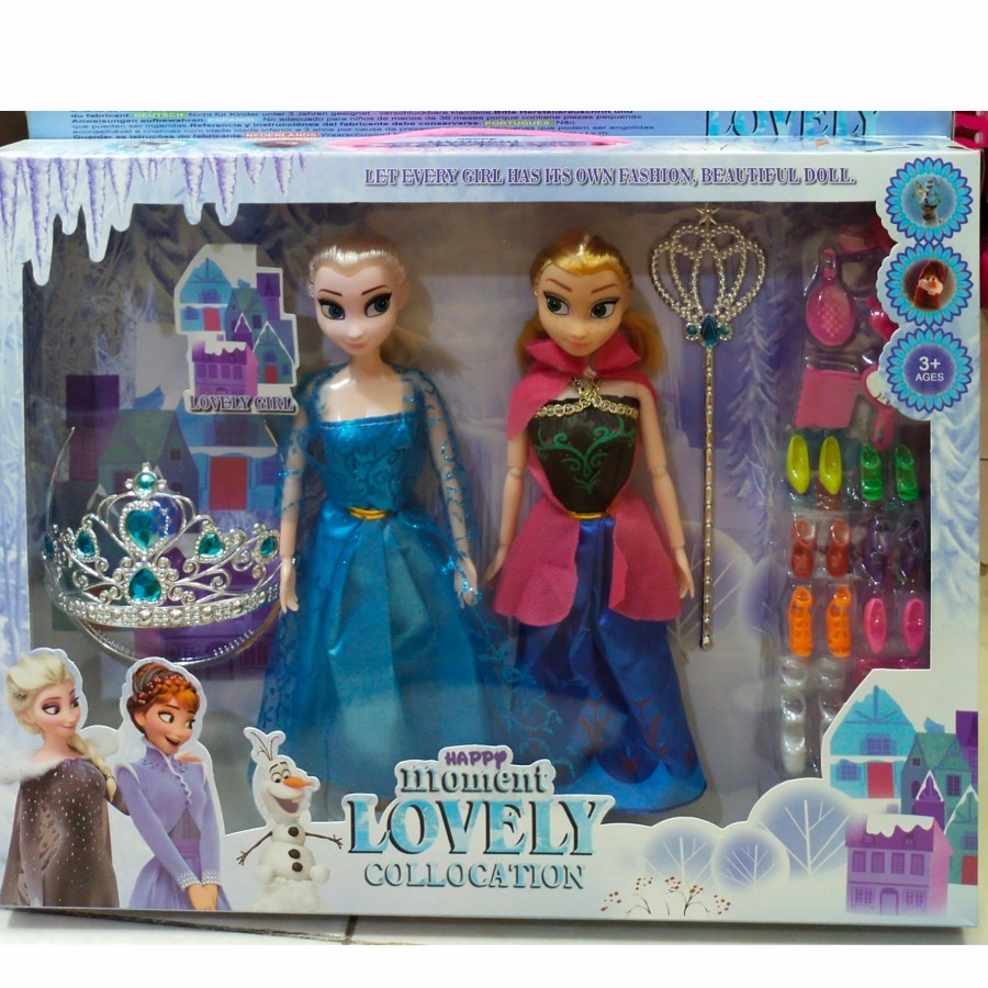 Mainan anak boneka Frozen Anna dan Elsa +sepatu+mahkota