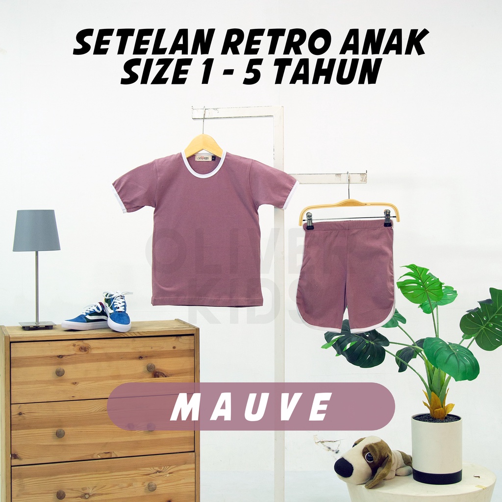 OliverKids Setelan Anak 1-5 Tahun Setelan Kiano Pocket Anak Celana Jogger Dan Baju Anak Polos Katun Combed One Set Henley Tee Setelan Pantai Anak-RETRO MAUVE