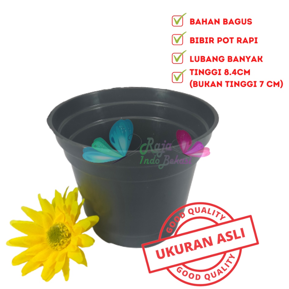 Pot bunga tanaman plastik HITAM 15cm TINGGI - POLOS HITAM