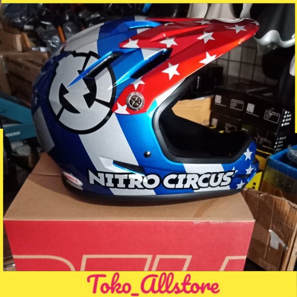 HELM BELL SANCTION NITRO CIRCUS SILVER RED BLUE FULLFACE HELMET SEPEDA MTB XC DOWNHILL DH AM