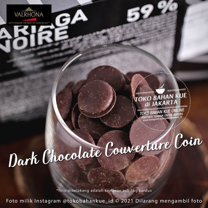 

VALRHONA ARIAGA NOIRE 59% 250GR DARK COUVERTURE CHOCOLATE COIN COKELAT