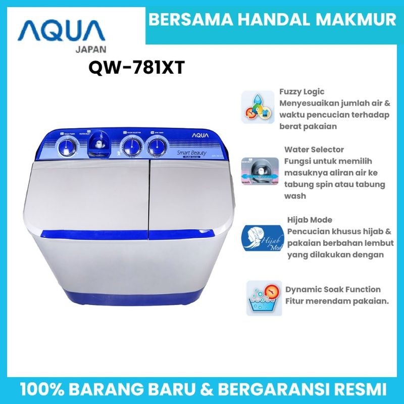 Mesin Cuci 2 Tabung Aqua QW-781XT (7,5KG) Hijab SERIES/Mesin Cuci 2Tabung 7Kg Aqua