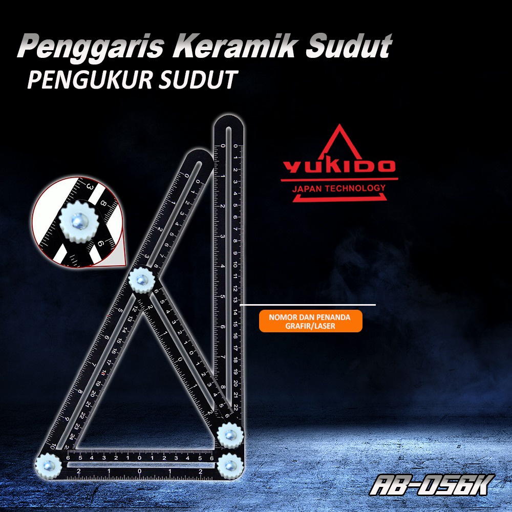 DISKON NEW YUKIDO Penggaris Lipat 6 Sudut Siku Pola Multifungsi Template Alat Ukur Tukang Keramik Serbagunan Lubang