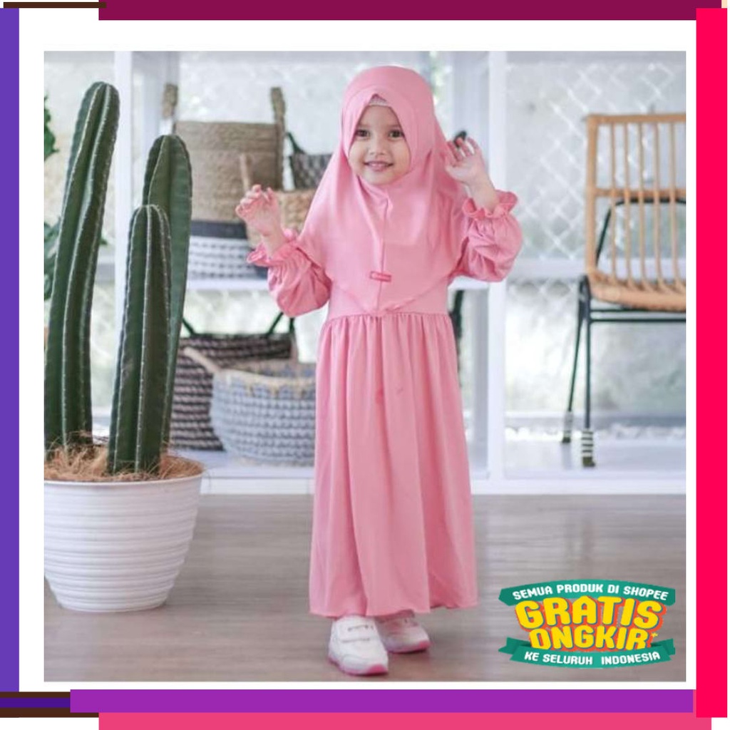 warna pink purple ungu liliac tosca lumut hijau botol jotol / / GAMIS  ANAK POLOS AIRA USIA 2-7 TH P