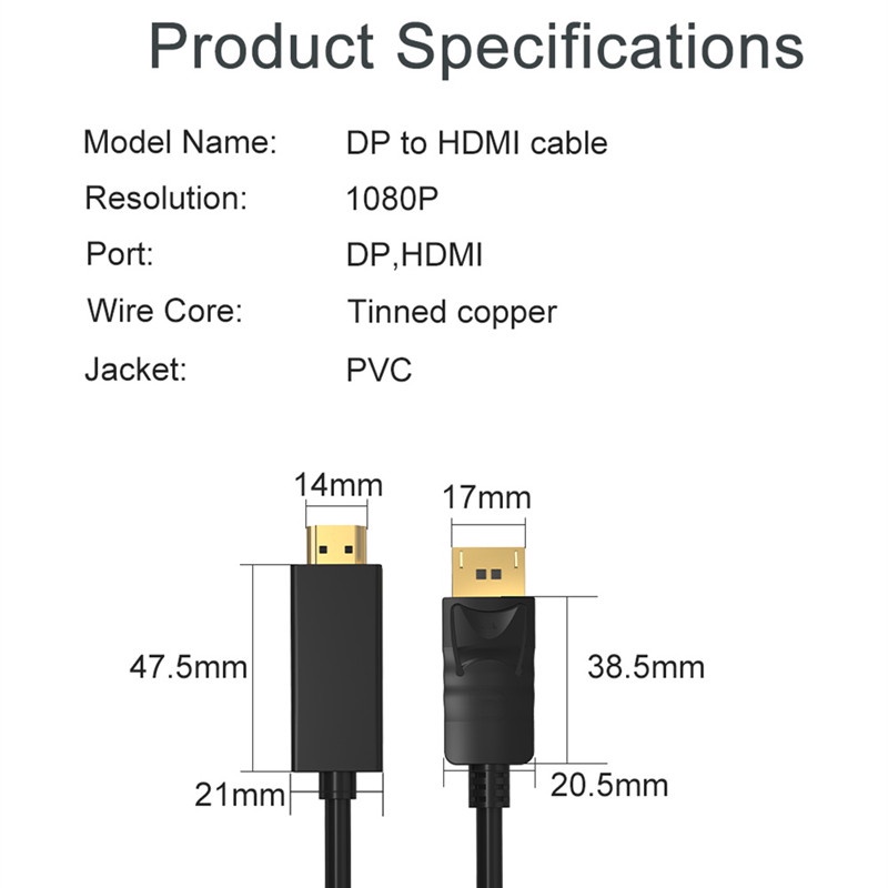 Kabel Adapter Displayport 1080P 60Hz Male to Male Lapis Emas Panjang 1.8M Untuk PC / Proyektor HD