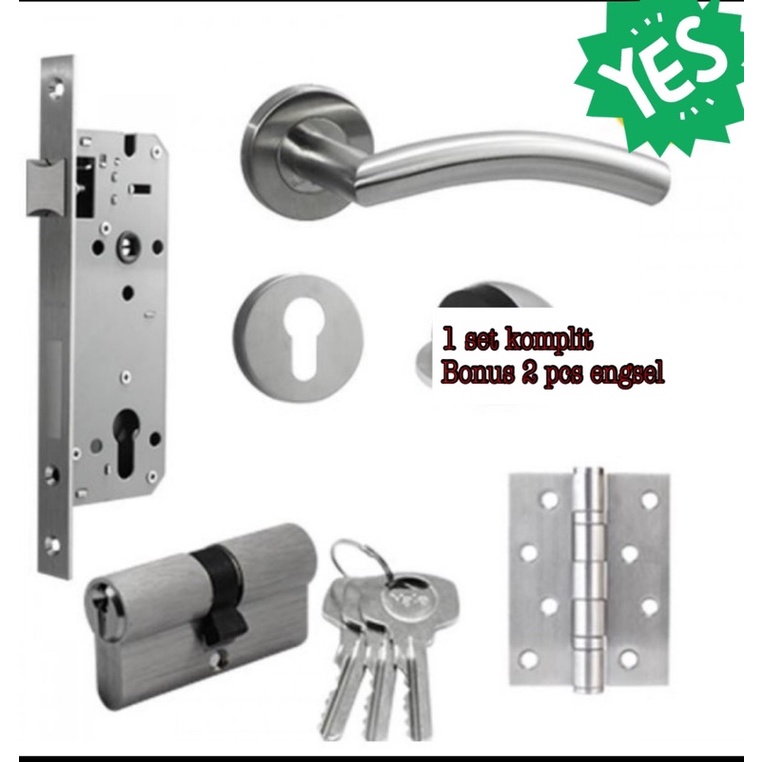 Terlaris Kunci Pintu Besar + 2 Engsel 4 Inch Stanlis Tebal Roses Pintu Bonus Engsel Rosette Kunci Pisah Set Bonus 2 Engsel pintu Stanlis Tebal