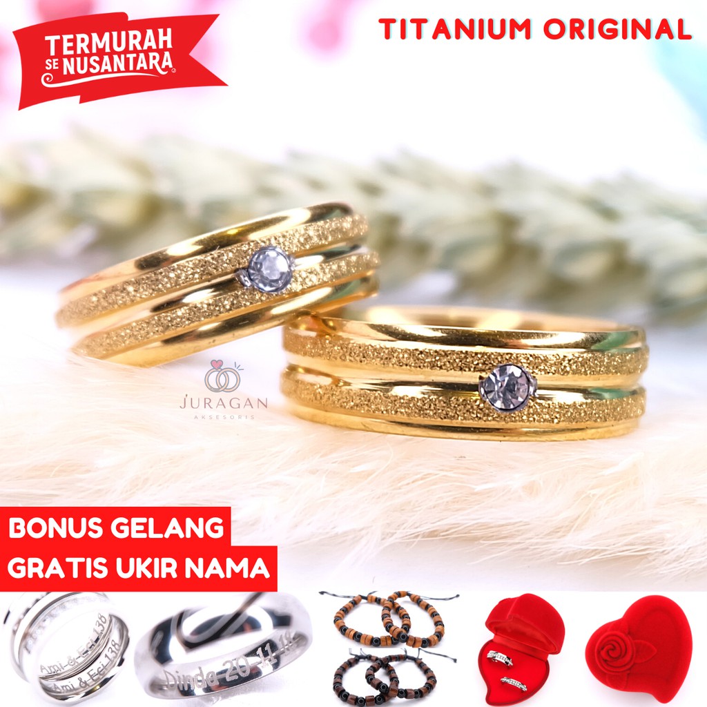 [UKIR NAMA + BOX HATI] Cincin Couple BUCIN Titanium M16 BONUS Gelang Couple