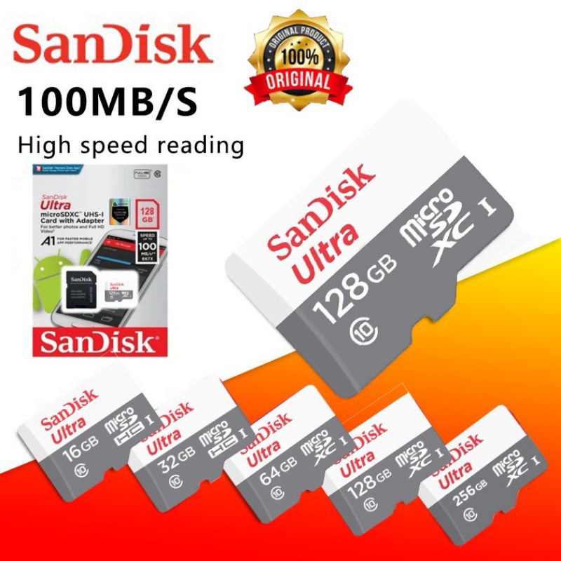 SANDISK Memori KArtu Micro SD Card Super 80-100 MB/S(16 GB,32 GB,64 GB) Original Garansi Resmi