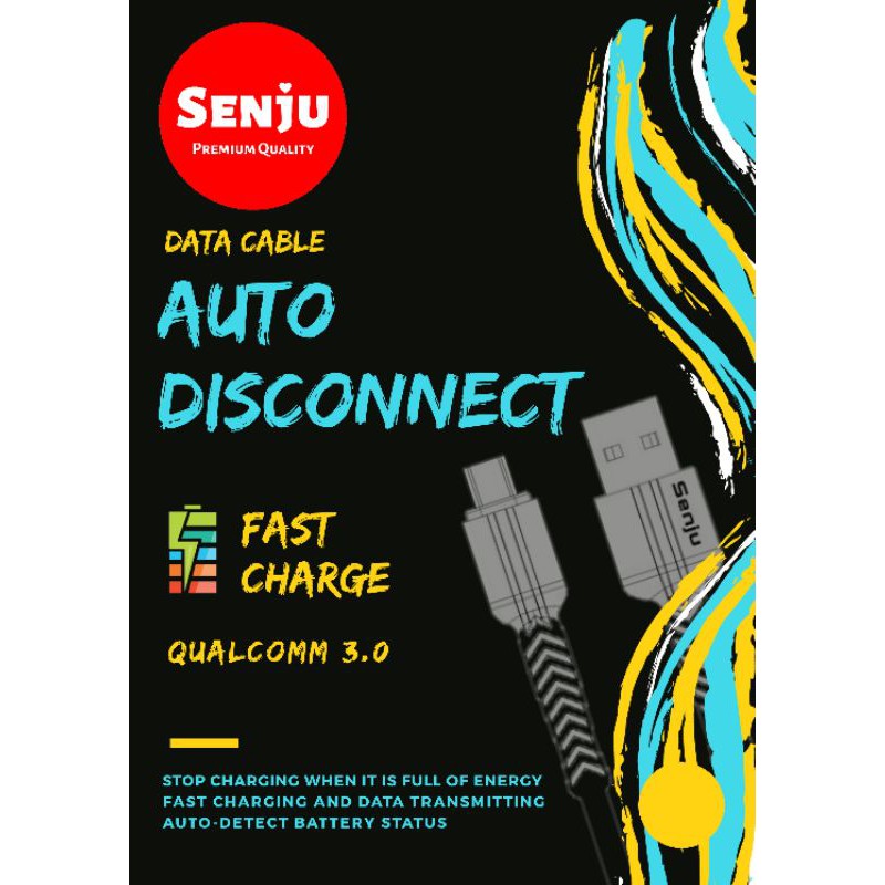 Cable data type USB C autodisconnect SENJU 3A fast charging power off high quality