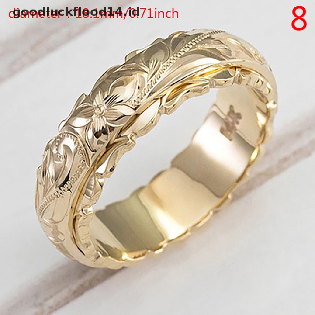 [OOID] Exquisite Womens 14k Gold Ring Hang Engraved Flower Ring Anniversary Gifts ID