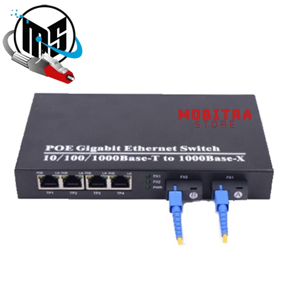 Media Converter 2 SC 4 LAN Gigabit PoE | Ethernet Fiber Switch 2 Port FO 4 Port LAN Gigabit PoE