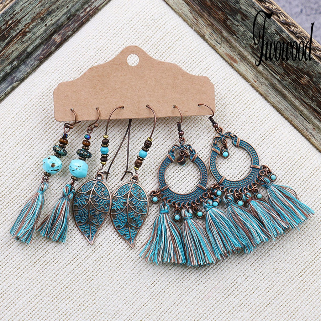 3 Pasang / Set Anting Rumbai Menjuntai Bahan Alloy Gaya Bohemian Untuk Wanita